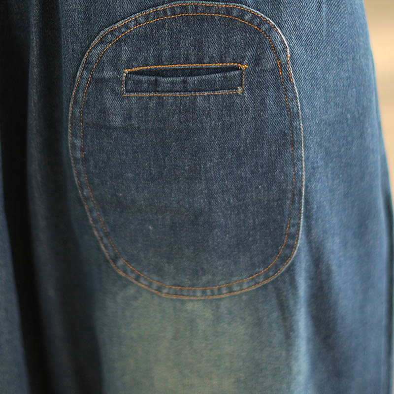 Buddha Stonesカジュアル ダークスレートブルー 無地 ドローストリング コットン レディース ハーレムパンツ ポケット付き - image 7