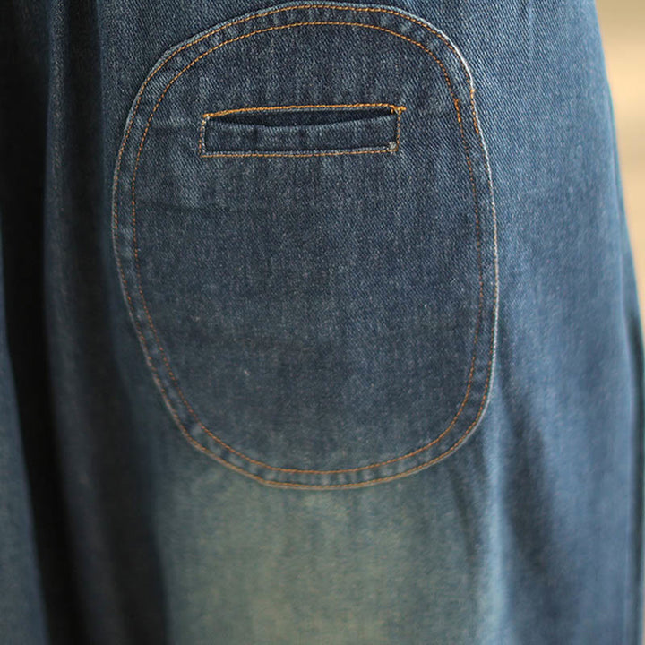 Buddha Stonesカジュアル ダークスレートブルー 無地 ドローストリング コットン レディース ハーレムパンツ ポケット付き - image 7