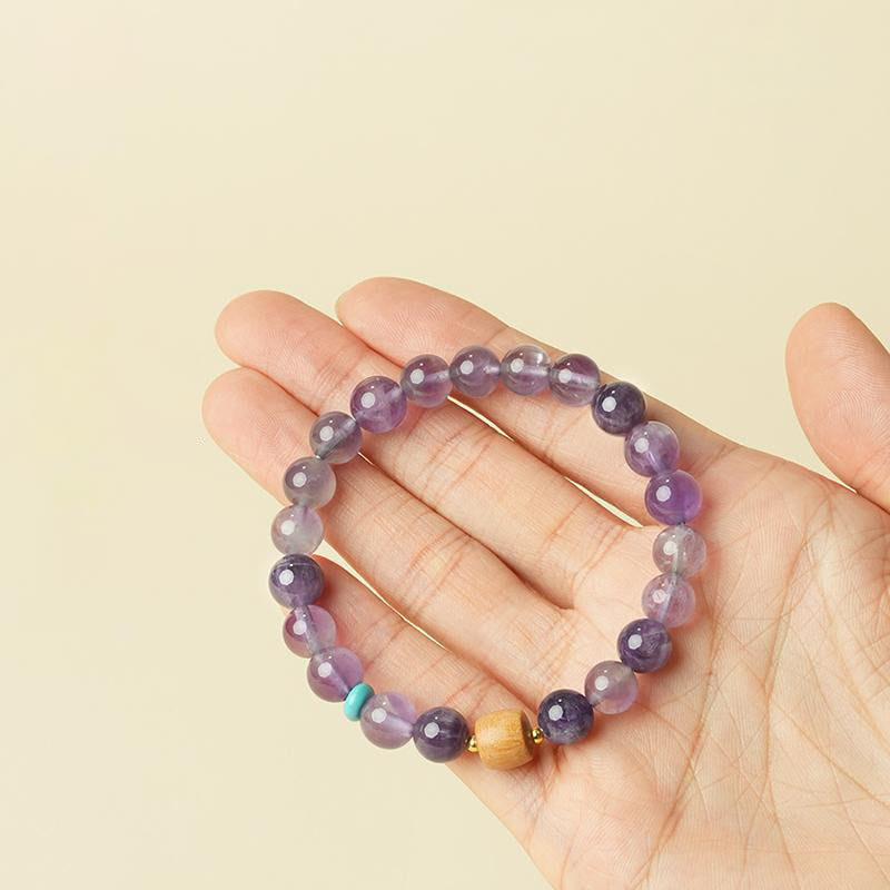 Buddha Stones天然アメジスト幸運の木製ビーズ平和ブレスレット