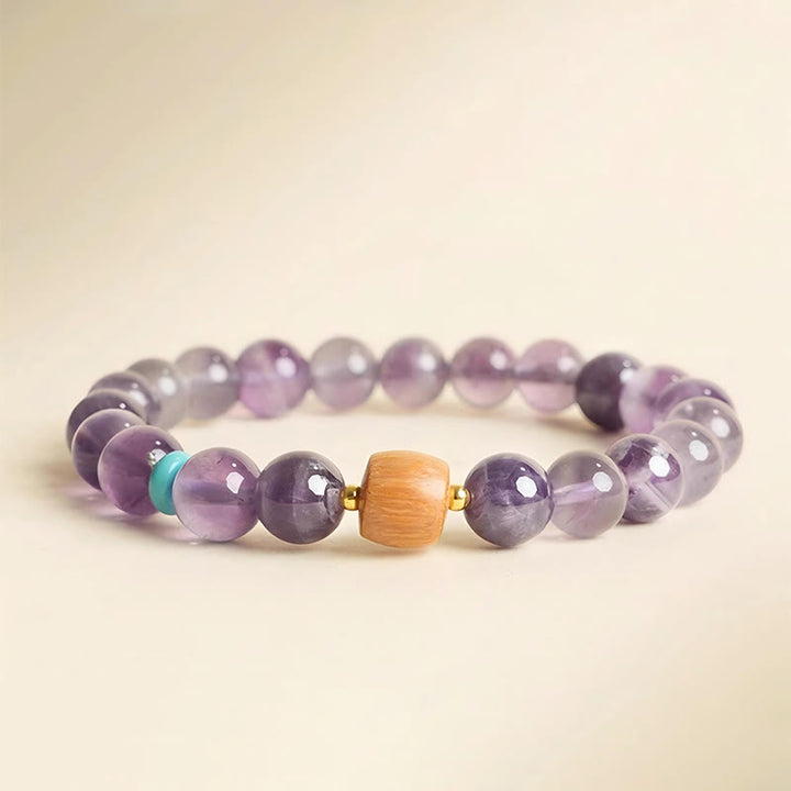 Buddha Stones天然アメジスト幸運の木製ビーズ平和ブレスレット