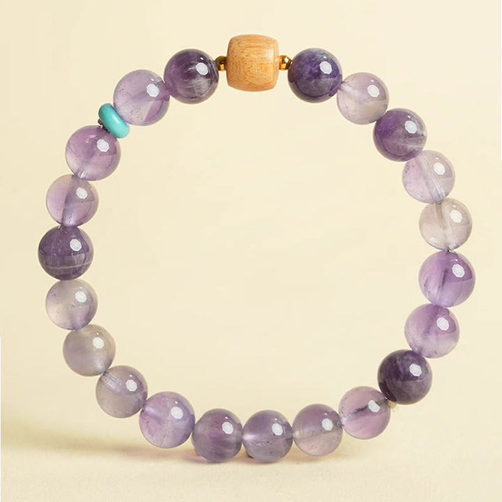 Buddha Stones天然アメジスト幸運の木製ビーズ平和ブレスレット