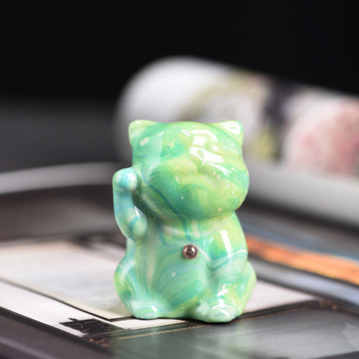 Buddha Stonesかわいいミニ猫 ローズウッド 漆工芸 温かみのある装飾 ランダムカラー (ブラインドボックス) - グリーンシリーズ（ランダムグリーンカラー） - image 9
