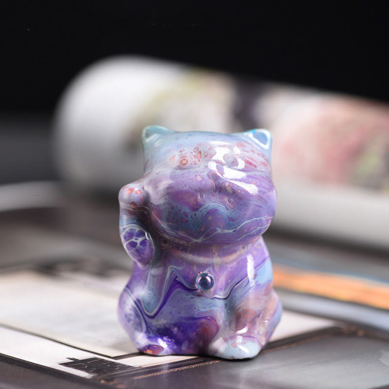Buddha Stonesかわいいミニ猫 ローズウッド 漆工芸 温かみのある装飾 ランダムカラー (ブラインドボックス) - パープルシリーズ（ランダムグリーンカラー） - image 11