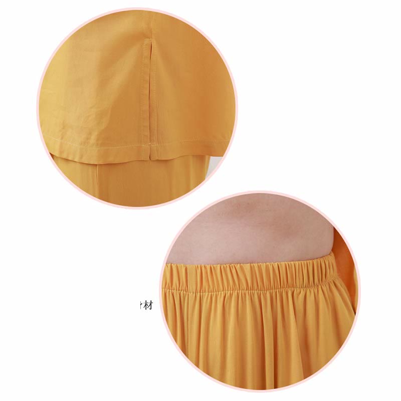 Buddha Stones2個 無地 カエルボタン シンプルデザイン クルーネックデザイン 半袖シャツ トップス 伸縮性ウエスト パンツ 瞑想 禅 太極拳 コットン 衣類 レディース セット - image 12