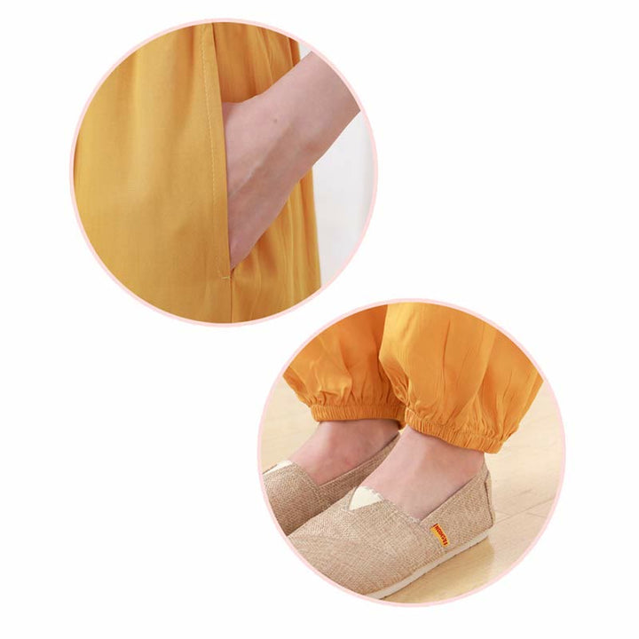 Buddha Stones2個 無地 カエルボタン シンプルデザイン クルーネックデザイン 半袖シャツ トップス 伸縮性ウエスト パンツ 瞑想 禅 太極拳 コットン 衣類 レディース セット - image 13