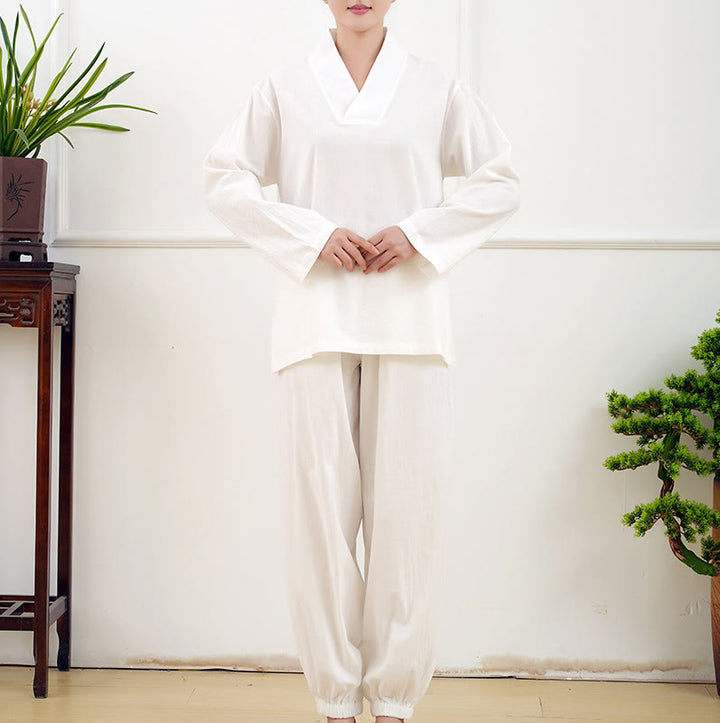 Buddha Stonesカジュアル 2点セット 無地 長袖 しわ加工デザイン シャツ トップス スカート ポケット付き 瞑想 禅 太極拳服 レディース セット