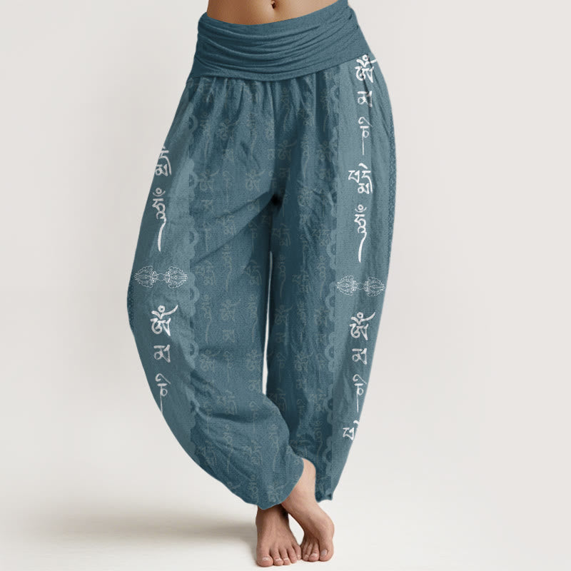 Buddha Stonesオーム・マニ・パドメ・フム柄 レディース 伸縮性ウエスト ハーレムパンツ - ダークシアン - US22、 UK/AU26、 EU54 (6XL) - image 5
