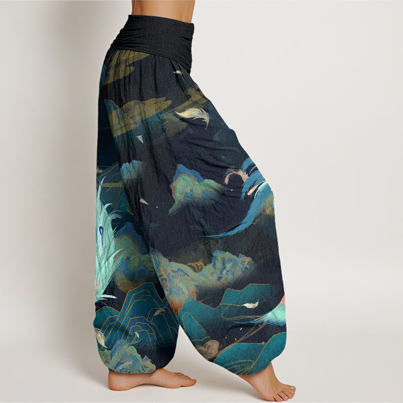 Buddha Stonesコットン フェニックスマウンテンクラウド柄 レディース 伸縮性ウエスト ハーレムパンツ - image 2