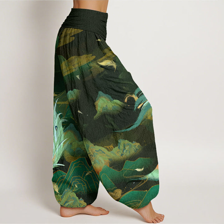 Buddha Stonesコットン フェニックスマウンテンクラウド柄 レディース 伸縮性ウエスト ハーレムパンツ - image 6