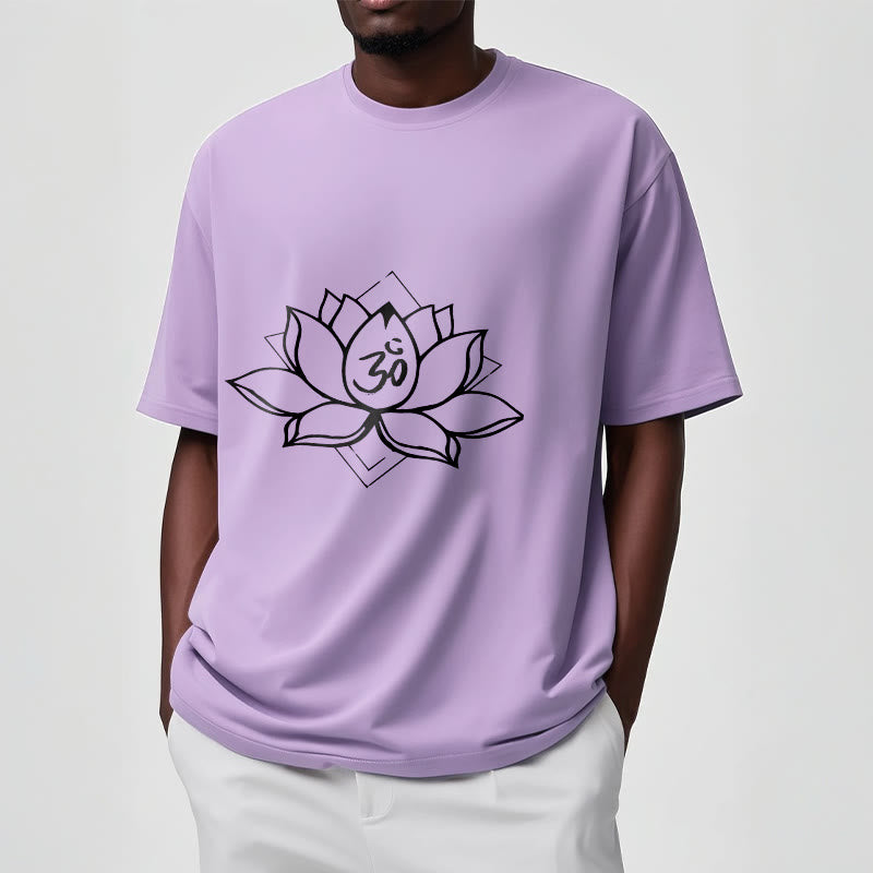 Buddha Stonesと蓮の花、オームサンスクリット柄コットンTシャツ - image 17