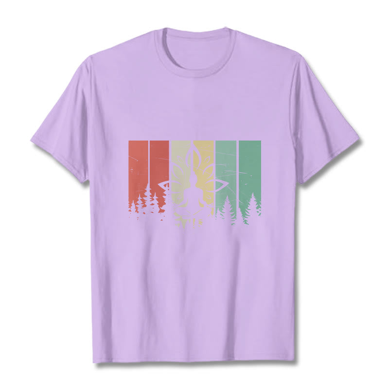 Buddha Stones蓮華座で瞑想する仏像 影模様 コットンTシャツ - 梅 - 2XL - image 17