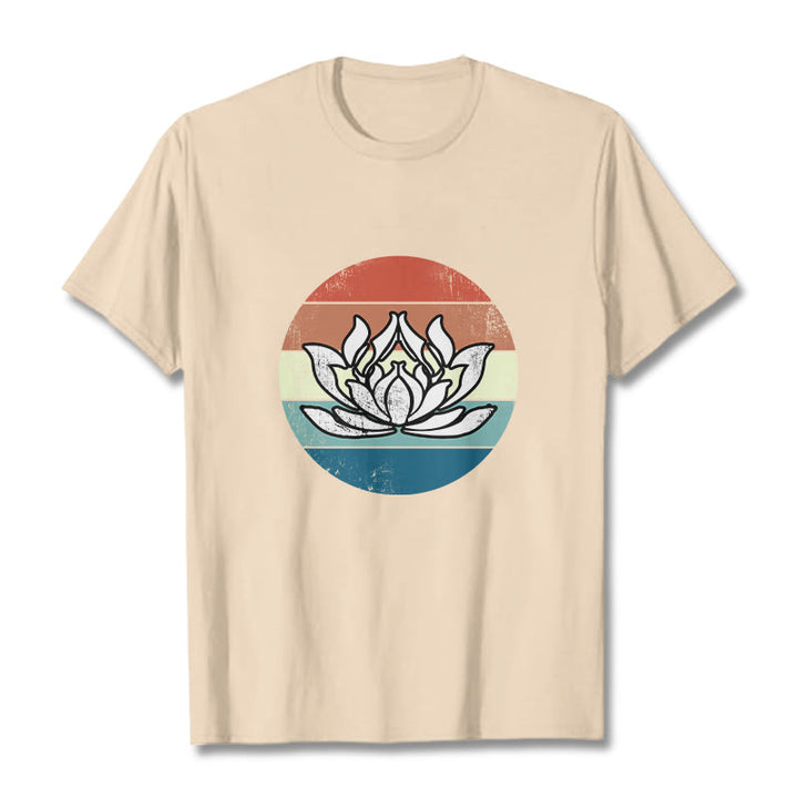 Buddha Stonesと蓮の花のカラフルなストライプ柄コットンTシャツ - ビスク - 2XL - image 9