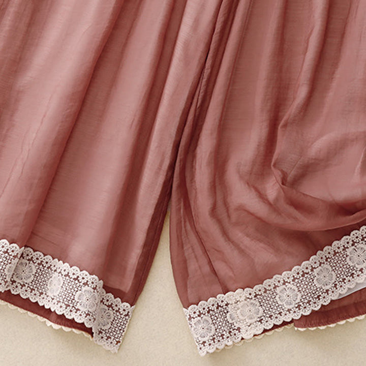 Buddha Stones春 ヴィンテージ カジュアル 無地 レース パッチワーク カフ レディース コットン リネン ワイドレッグ パンツ ポケット付き - image 24