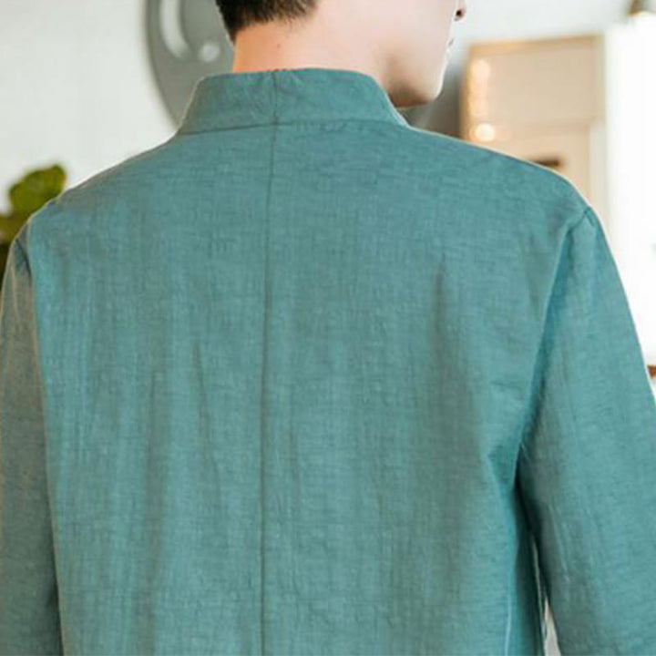 Buddha Stonesサマー ヴィンテージ 無地 カエルボタンデザイン メンズ コットン 七分袖シャツ - image 7