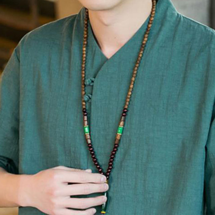 Buddha Stonesサマー ヴィンテージ 無地 カエルボタンデザイン メンズ コットン 七分袖シャツ - image 6