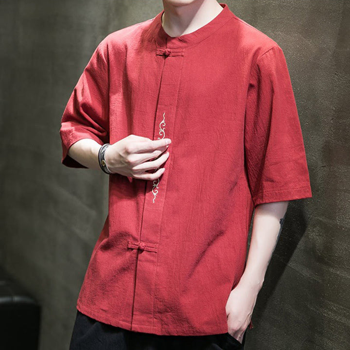 Buddha Stonesカジュアル 無地 カエルボタン 刺繍 メンズ コットン リネン シャツ カーディガン - image 14