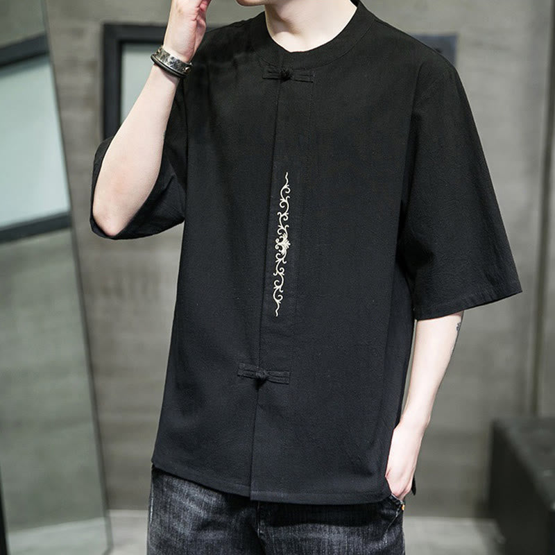 Buddha Stonesカジュアル 無地 カエルボタン 刺繍 メンズ コットン リネン シャツ カーディガン - image 18