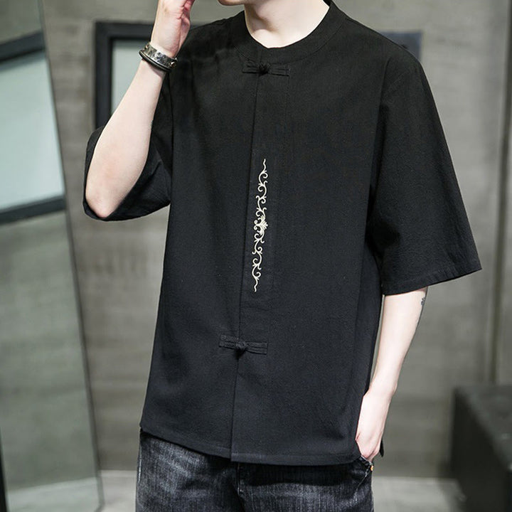 Buddha Stonesカジュアル 無地 カエルボタン 刺繍 メンズ コットン リネン シャツ カーディガン - image 18