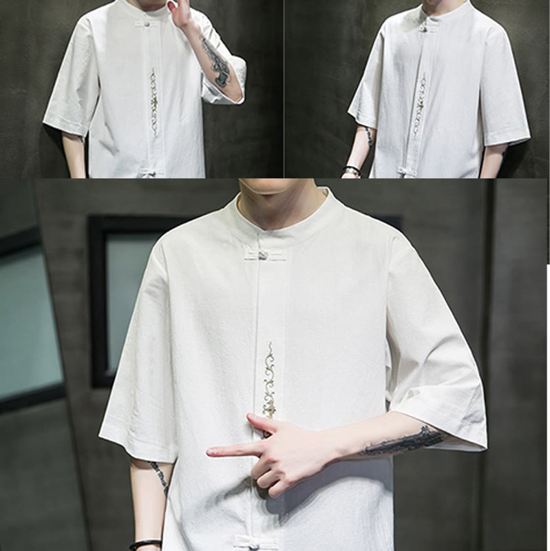 Buddha Stonesカジュアル 無地 カエルボタン 刺繍 メンズ コットン リネン シャツ カーディガン - image 32