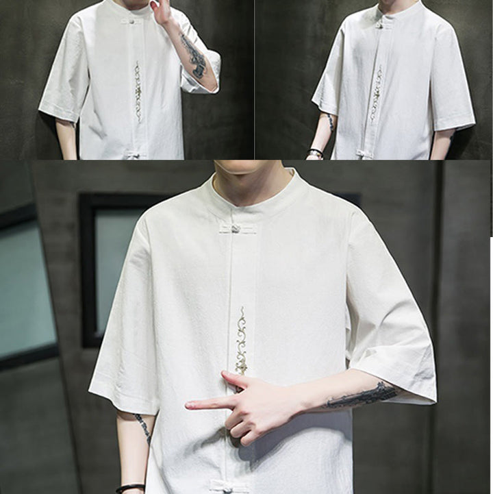 Buddha Stonesカジュアル 無地 カエルボタン 刺繍 メンズ コットン リネン シャツ カーディガン - image 32