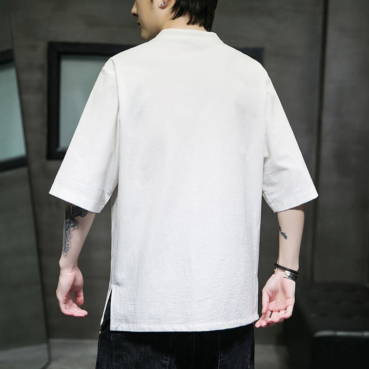 Buddha Stonesカジュアル 無地 カエルボタン 刺繍 メンズ コットン リネン シャツ カーディガン - image 26