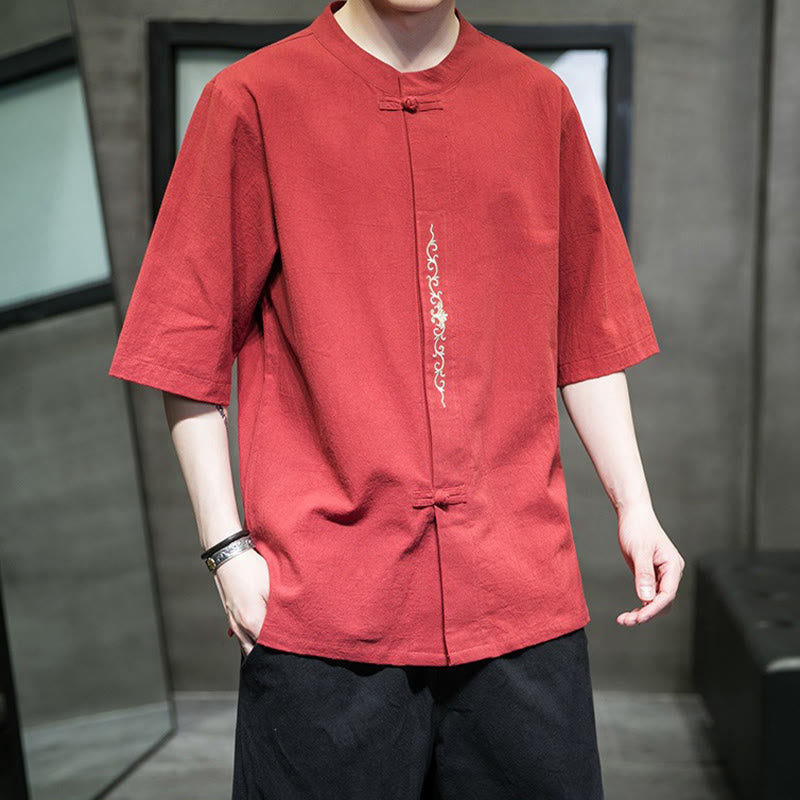 Buddha Stonesカジュアル 無地 カエルボタン 刺繍 メンズ コットン リネン シャツ カーディガン - image 10