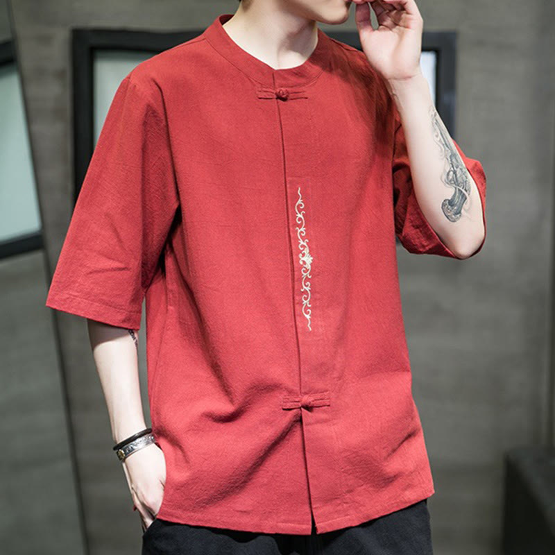 Buddha Stonesカジュアル 無地 カエルボタン 刺繍 メンズ コットン リネン シャツ カーディガン - image 12