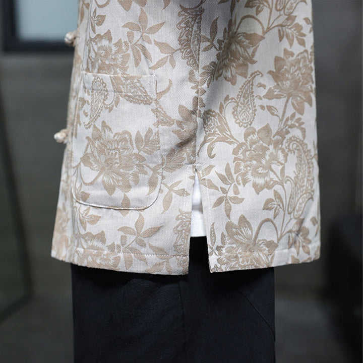 Buddha Stonesカジュアル ジャカード ペイズリー 花 植物柄 カエルボタンデザイン メンズ コットン シャツ カーディガン ポケット付き - image 18