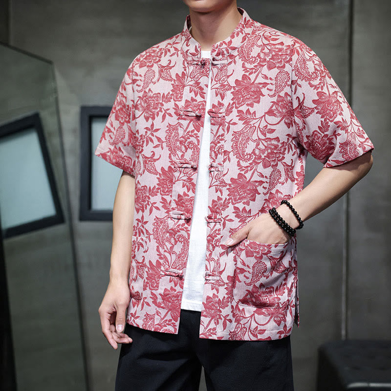 Buddha Stonesカジュアル ジャカード ペイズリー 花 植物柄 カエルボタンデザイン メンズ コットン シャツ カーディガン ポケット付き - image 5