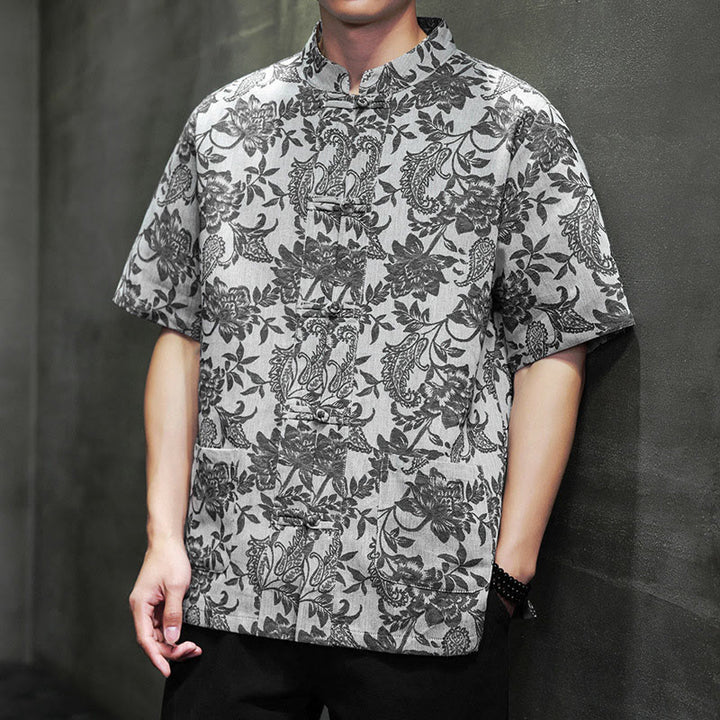 Buddha Stonesカジュアル ジャカード ペイズリー 花 植物柄 カエルボタンデザイン メンズ コットン シャツ カーディガン ポケット付き - ディムグレー - US/UK/AU44、 EU54 (4XL) - image 21