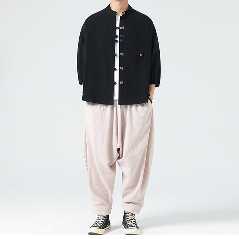 Buddha Stones夏用 カエルボタンフロントスタンドカラー メンズ 七分袖 コットンシャツカーディガン ポケット付き - image 17