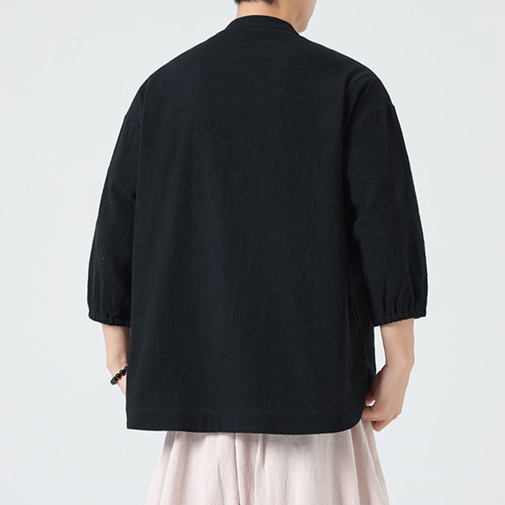 Buddha Stones夏用 カエルボタンフロントスタンドカラー メンズ 七分袖 コットンシャツカーディガン ポケット付き - image 15