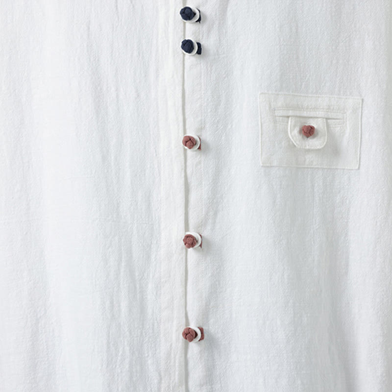 Buddha Stones夏用 カエルボタンフロントスタンドカラー メンズ 七分袖 コットンシャツカーディガン ポケット付き - image 7