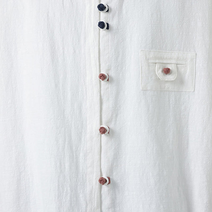 Buddha Stones夏用 カエルボタンフロントスタンドカラー メンズ 七分袖 コットンシャツカーディガン ポケット付き - image 7