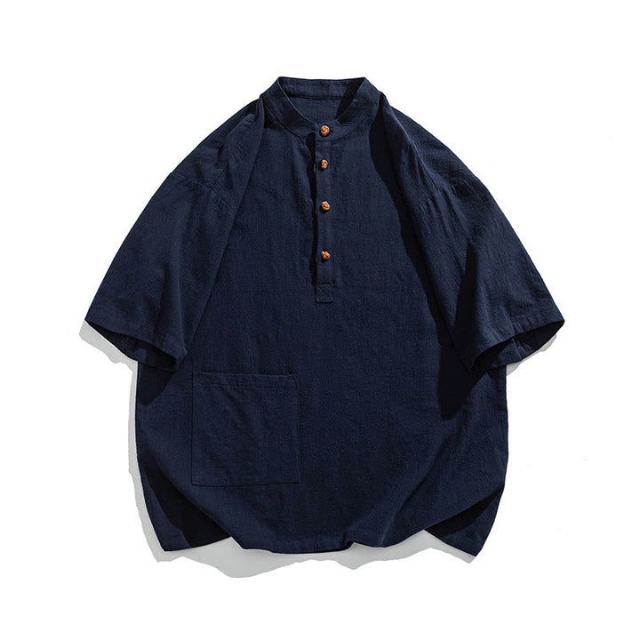 Buddha Stonesカジュアル ハーフフロッグボタンデザイン スタンドカラー タンスーツ メンズ 半袖 コットンシャツ ポケット付き - image 8