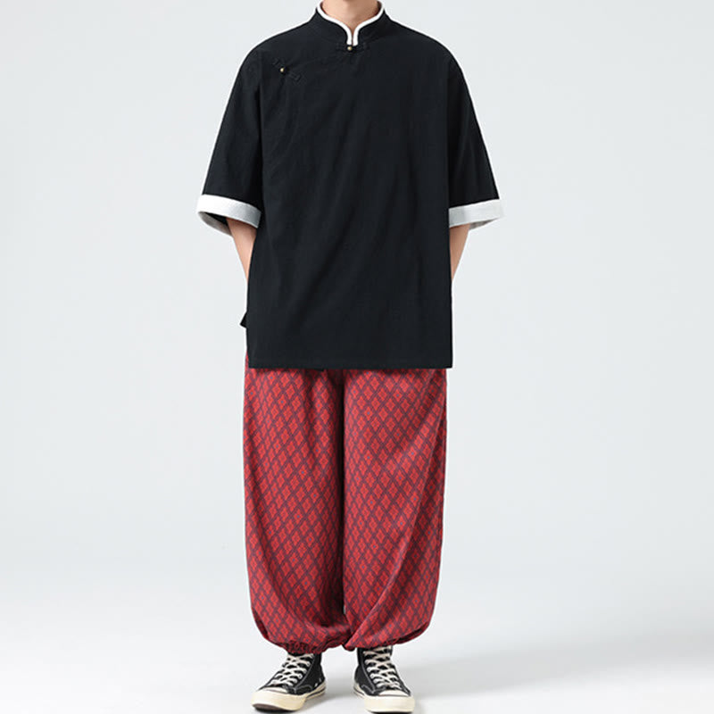 Buddha Stonesヴィンテージ 春カラーマッチングカラー 斜め前立てデザイン メンズ 半袖 コットンリネンシャツ - image 22