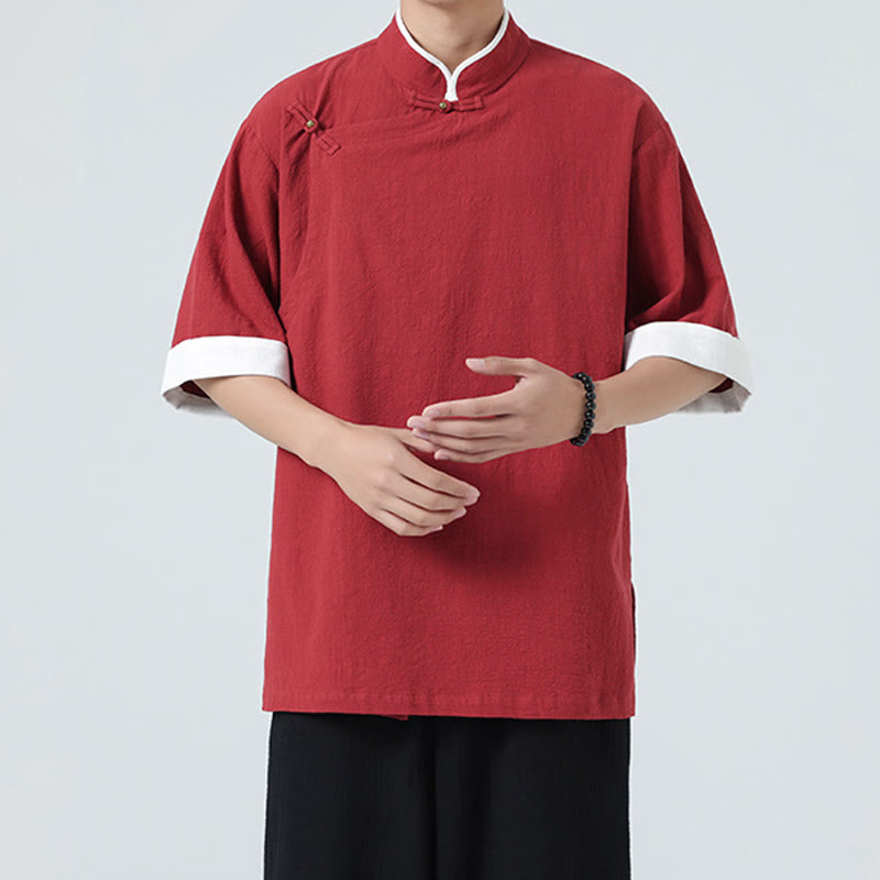 Buddha Stonesヴィンテージ 春カラーマッチングカラー 斜め前立てデザイン メンズ 半袖 コットンリネンシャツ - image 29