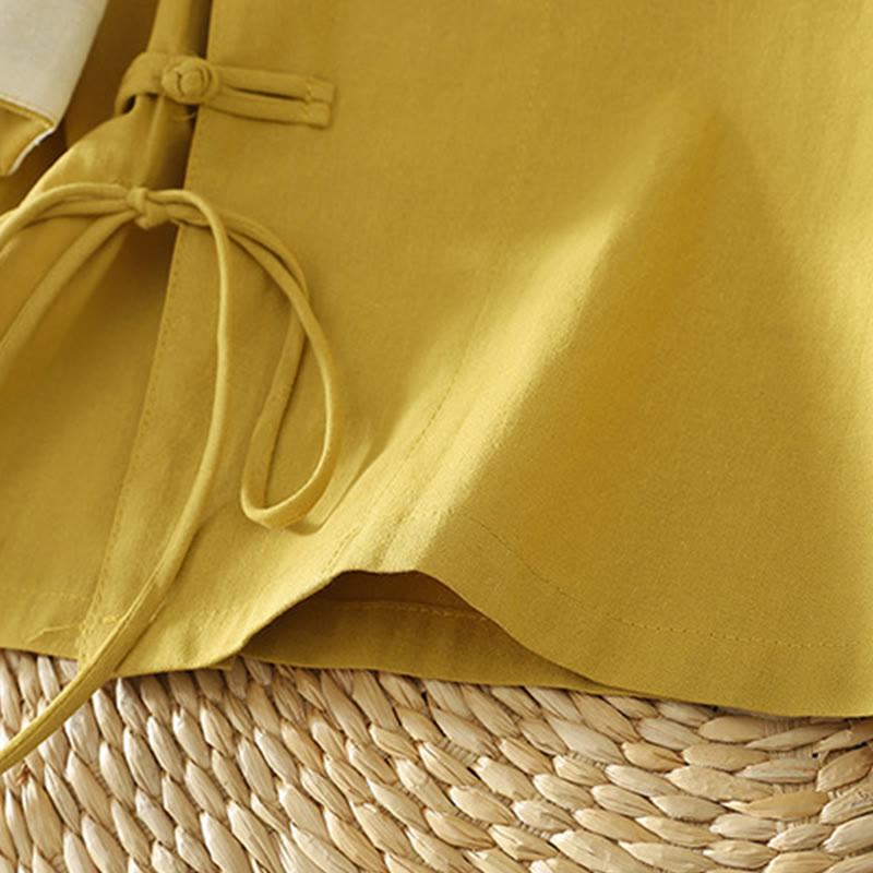 Buddha Stonesカジュアル ヴィンテージ 中国風 カエルボタン レースアップ パッチワークデザイン レディース コットンシャツ - image 11