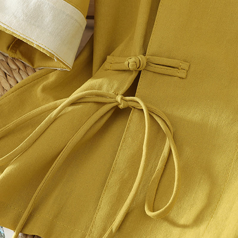 Buddha Stonesカジュアル ヴィンテージ 中国風 カエルボタン レースアップ パッチワークデザイン レディース コットンシャツ - image 10