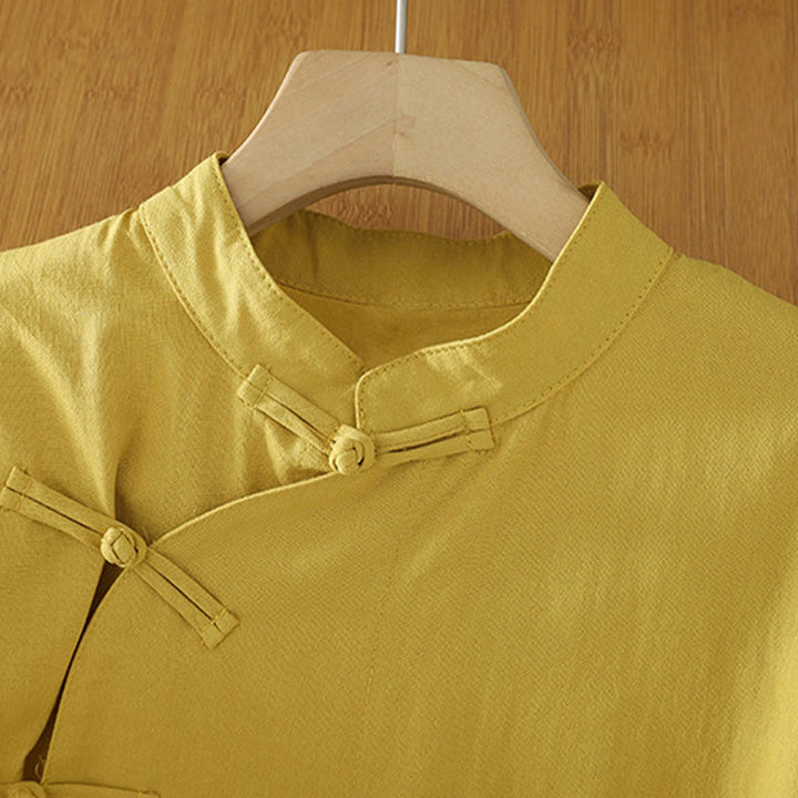 Buddha Stonesカジュアル ヴィンテージ 中国風 カエルボタン レースアップ パッチワークデザイン レディース コットンシャツ - image 7