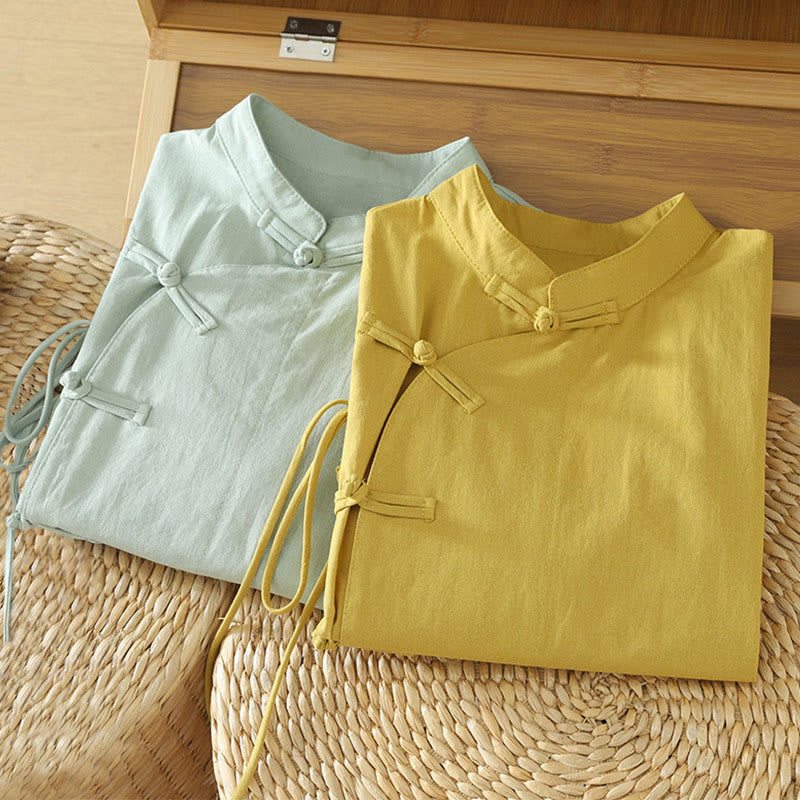 Buddha Stonesカジュアル ヴィンテージ 中国風 カエルボタン レースアップ パッチワークデザイン レディース コットンシャツ - image 18