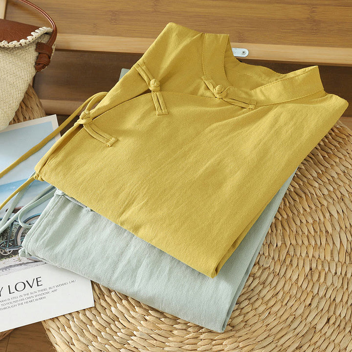 Buddha Stonesカジュアル ヴィンテージ 中国風 カエルボタン レースアップ パッチワークデザイン レディース コットンシャツ - image 17