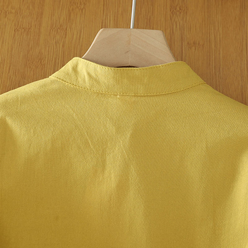 Buddha Stonesカジュアル ヴィンテージ 中国風 カエルボタン レースアップ パッチワークデザイン レディース コットンシャツ - image 8