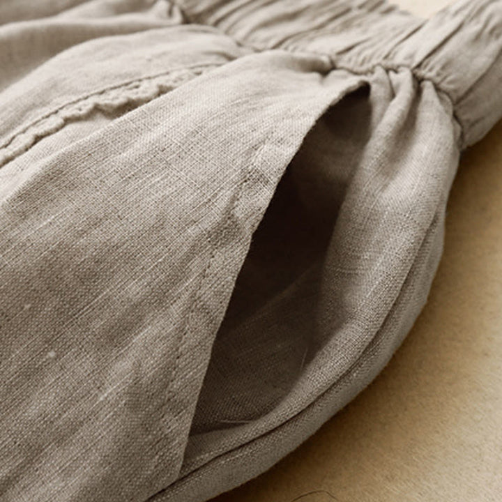 Buddha Stones夏用 カエルボタン レース ハイウエスト レディース コットンリネン パンツ ポケット付き - image 4