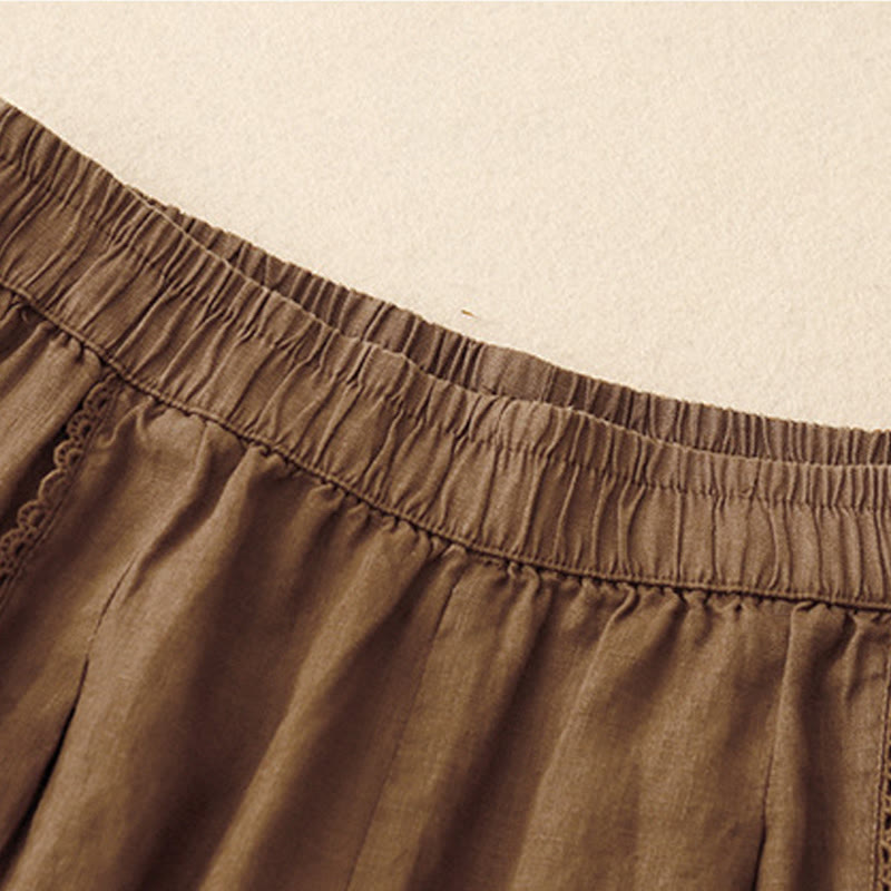 Buddha Stones夏用 カエルボタン レース ハイウエスト レディース コットンリネン パンツ ポケット付き - image 14