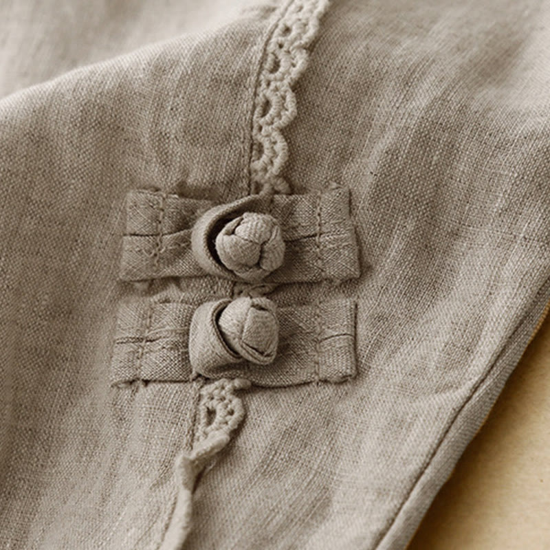 Buddha Stones夏用 カエルボタン レース ハイウエスト レディース コットンリネン パンツ ポケット付き - image 5