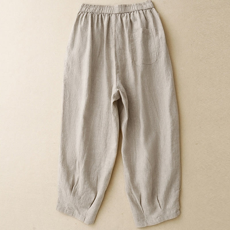 Buddha Stones夏用 カエルボタン レース ハイウエスト レディース コットンリネン パンツ ポケット付き - image 1