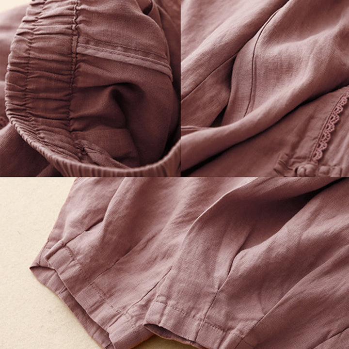 Buddha Stones夏用 カエルボタン レース ハイウエスト レディース コットンリネン パンツ ポケット付き - image 11