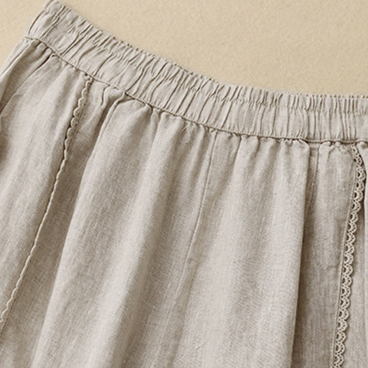 Buddha Stones夏用 カエルボタン レース ハイウエスト レディース コットンリネン パンツ ポケット付き - image 2