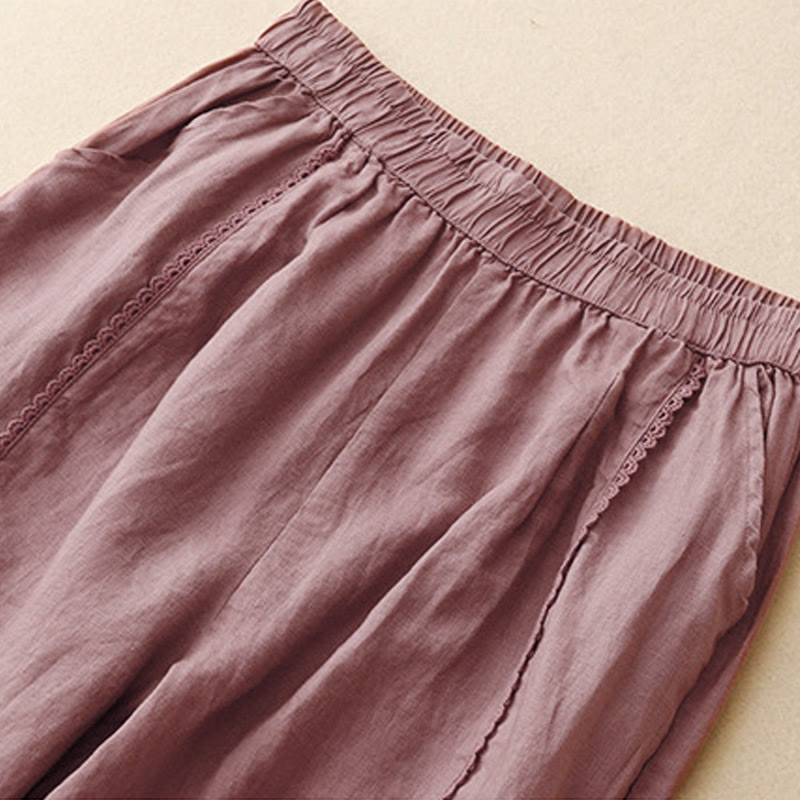 Buddha Stones夏用 カエルボタン レース ハイウエスト レディース コットンリネン パンツ ポケット付き - image 10